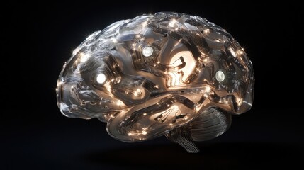 Illuminated Metal Sculpture Resembling A Human Brain