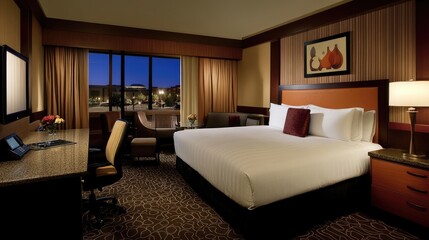 Elegant Hotel Room With Evening City View