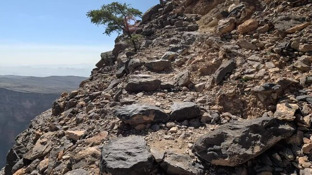 Jebel Shams Balcony Walk path. Balcony Trail in Jebel Shams, Oman. Best to view the gorgeous cliffs.