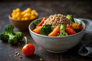 a plate with a variety of healthy plant foods, neatly laid out on the table.