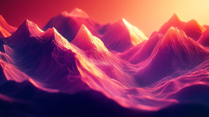 Fototapeta premium Colorful mountain landscape under a vibrant sunset with intricate textures