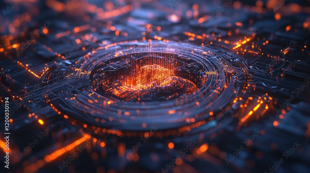 Aufkleber Abstract Digital Circuitry Glowing Orange Data Processing