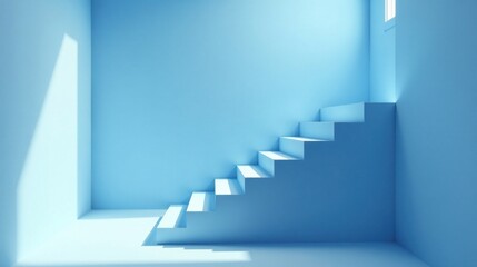 Obraz premium Simple Staircase in a Light Blue Room with Sunlight Streaming In