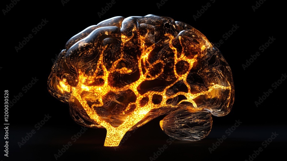 Poster Illuminated Brain Neural Pathways Glowing