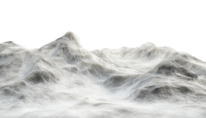 The image shows a digitally rendered landscape featuring a snow covered mountain range against a black background.