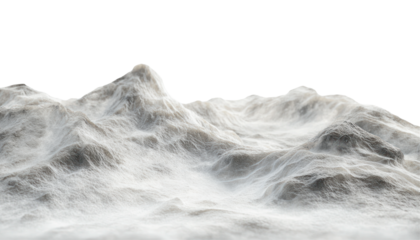 The image shows a digitally rendered landscape featuring a snow covered mountain range against a black background.