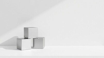 Minimalist Silver Cubes on a White Surface with Subtle Lighting