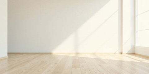 Sunlit Empty Room with Light Wood Floor and White Walls A Clean and Minimalist Interior Space