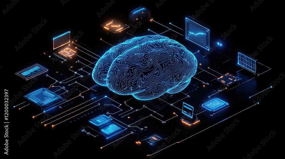 Aufkleber digital brain network illustrates advanced technology connections