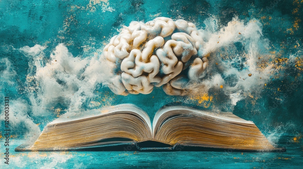 Poster brain knowledge open book ethereal abstract art