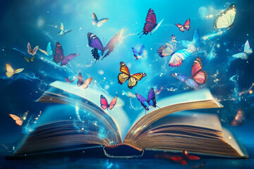 Detailed clipart of an open book with pages fluttered in the breeze, clear sharp focus, and a unique hyperrealistic illustration 
