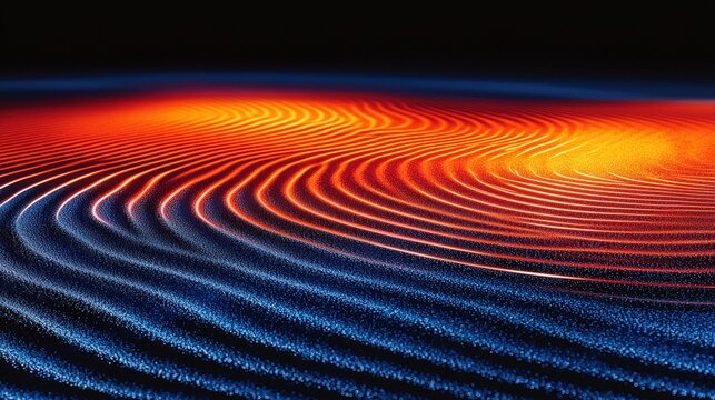 Wavy abstract background with gradient red and blue colors resembling an ocean or digital landscape. Great for websites backgrounds or music visualizers.