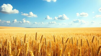 Naklejka premium Golden Wheat Field Under a Summer Sky, a Serene Landscape of Abundant Harvest