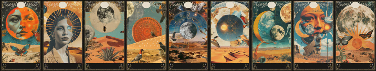 vintage vintage style deck of tarot cards. magical predictions of the future, mysterious characters.	