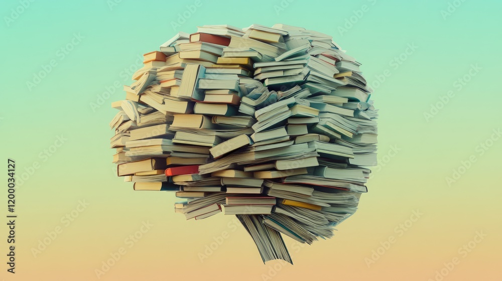 Poster a massive pile of books forms a head shape