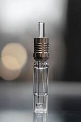 A bottle of perfume sits on a table, ready for use