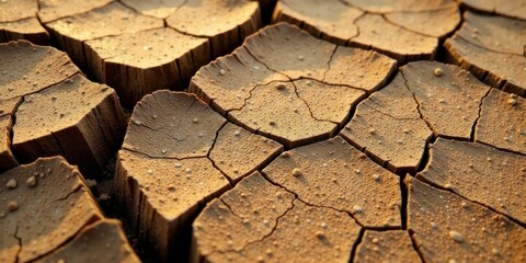 Arid Landscape Detailed Close-Up of Parched Earth with Extensive Cracking and Textured Surface