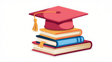 Clipart of a symbolic representation of graduation, featuring a stack of colorful books and a graduation cap with a tassel, delightful watercolor shades, focusing on the theme of education