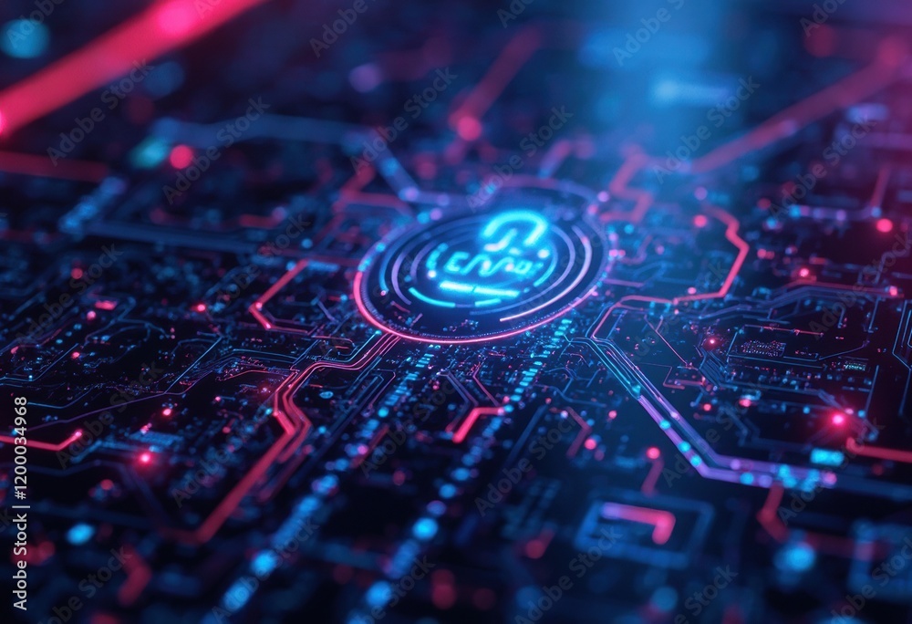 Poster A Detailed View of a Microchip on a Circuit Board
