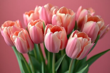 Naklejka premium A bouquet of pink tulips arranged in a decorative vase