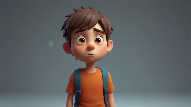 A 3d cartoon lazy boy lookind sad and nervious