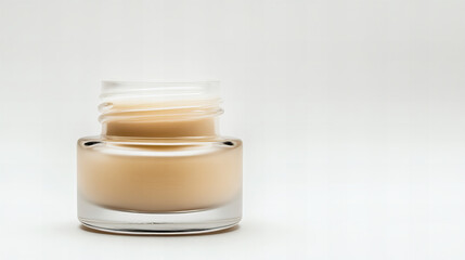 Natural skincare cream in a glass jar on a neutral background showcasing an organic beauty product for daily use