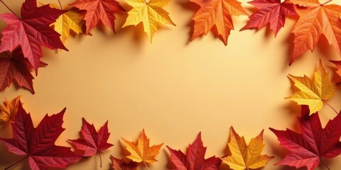 Autumnal Maple Leaves Frame on Warm Background, Perfect for Seasonal Designs and Projects