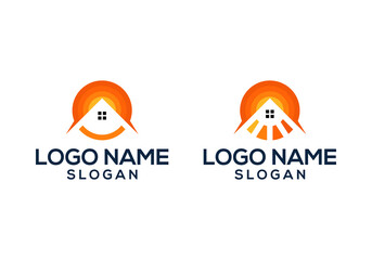 sunset house logo design vector