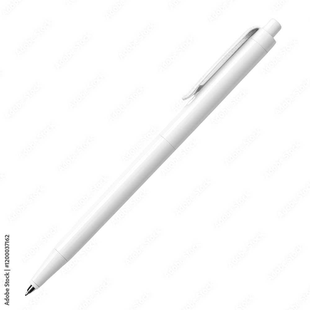 Poster a pristine white pen is displayed against a plain white backdrop, showcasing its simple design.
