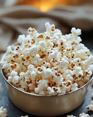 Delicious Gourmet Popcorn in Elegant Bowl with Cozy Background &acirc;&euro;&ldquo; Perfect Snack for Movie Nights, Parties, and Family Gatherings &acirc;&euro;&ldquo; Crisp, Tasty, and Irresistible