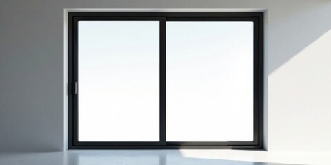 Modern minimalist sliding glass door in a bright room with a simple white wall and sleek black frame