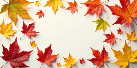 Fototapeta premium Autumnal Leaf Arrangement Featuring Vibrant Colors and Diverse Sizes on a White Background