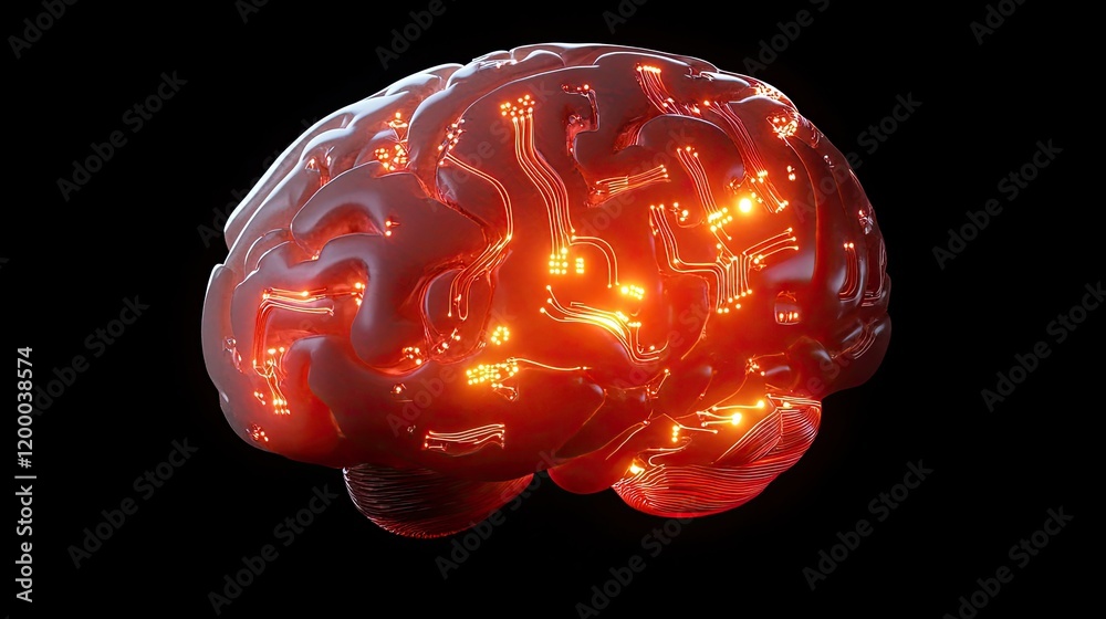 Aufkleber Illuminated Brain Circuitry Digital Rendering
