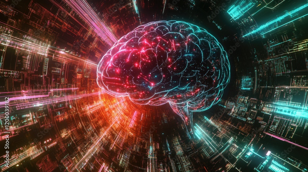 Poster Digital Brain Within A Network Of Light Streams