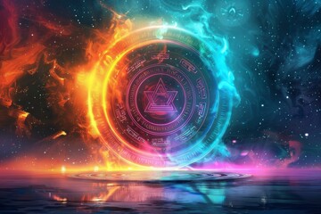 Fototapeta premium Mystical cosmic portal with glowing symbols