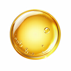 circular droplet yellow oily liquid isolated on transparent background. Generative Ai.