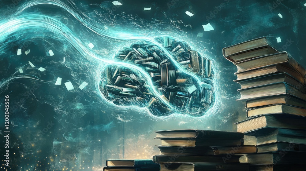 Poster a mind illuminated by books knowledge and imagination