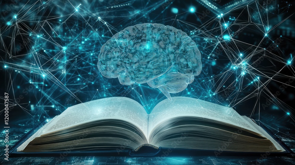 Poster Illuminated Brain Above Open Book Knowledge Network