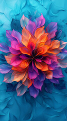 Mandala with Colorful Petals on Turquoise