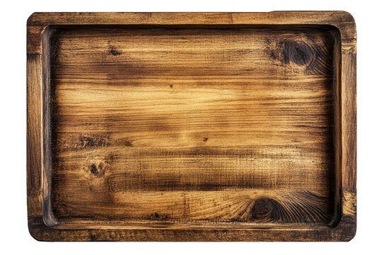 Wooden Tray, top view, isolated on transparent background.