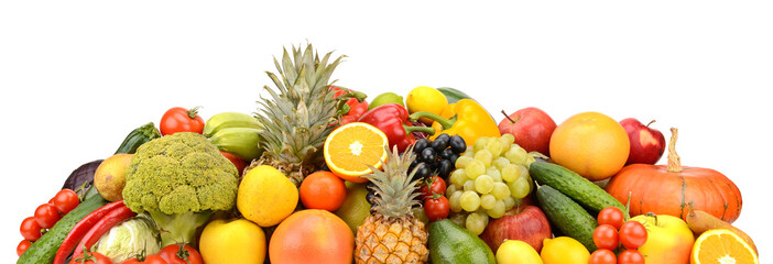 Collection of multicolored fresh fruits and vegetables isolated on white