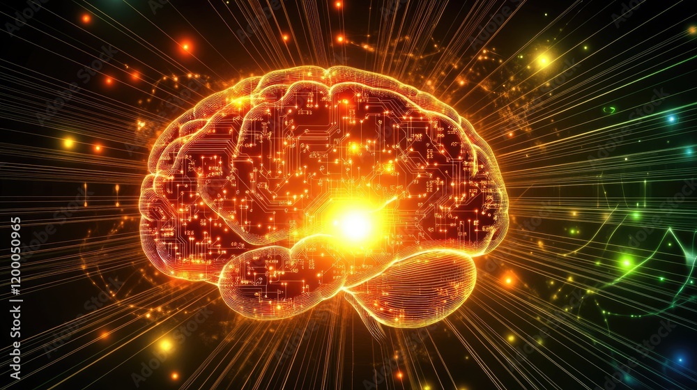 Poster Digital Brain Illuminated Circuitry Network Connections