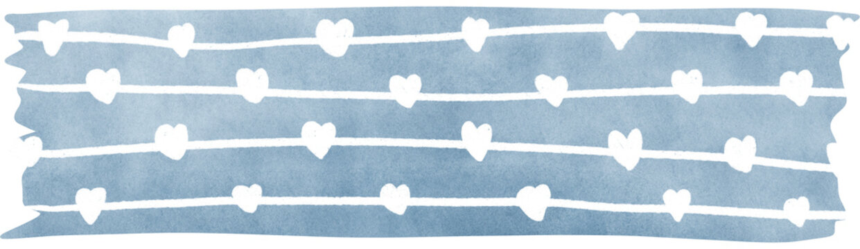 Washi tape with light blue background There are 5 rows of white hearts, each row connected by a line.