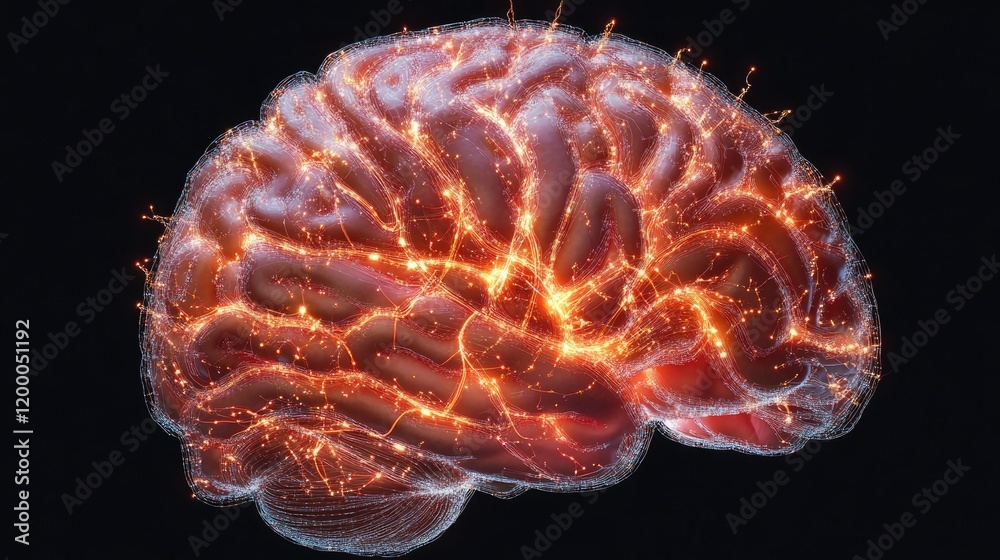 Poster Illuminated Brain Neural Pathways Abstract Art