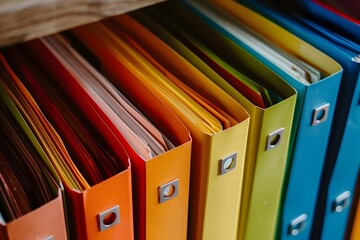 colorful file folders organized in an archive for asset management. generative ai