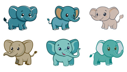 Fototapeta premium Set of cartoon baby elephant vector