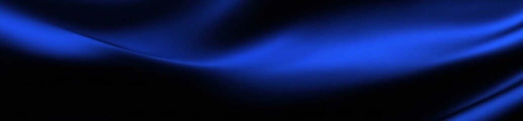 Fototapeta premium Silk satin fabric. Navy blue color. Abstract dark elegant background with space for design. Soft wavy folds. Drapery. Gradient. Light lines. Shiny. Shimmer. Glow.Template. Wide banner.
