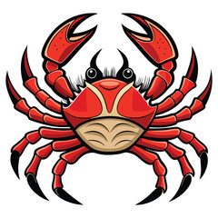 Red Small Crab Flat Style Illustration Claws, Shell, Ocean Creature