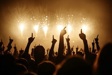 New Year concept - cheering crowd and fireworks