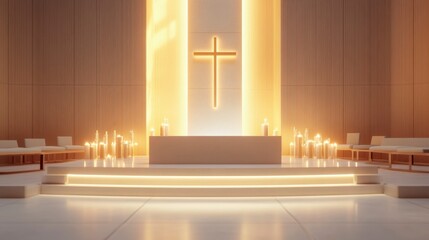 Modern Church Sanctuary Peaceful Lit Altar